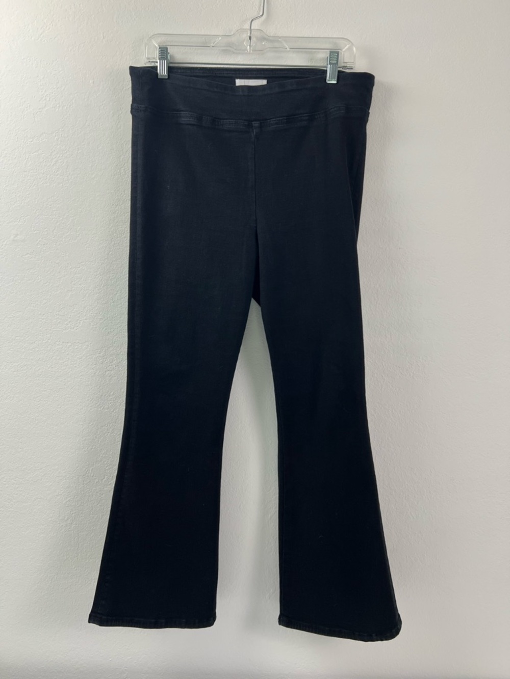 Frame Jetset Crop High Rise Black Cotton Blend Pull On Flare Jeans